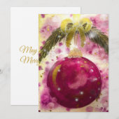 Magenta Strikglazen Gouden Lint Feestdagenkaart (Voorkant / Achterkant)