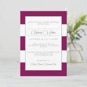 Magenta Striped Baby shower Invitation Kaart (Staand voorkant)