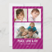 Magenta Stripes Triple Photo Holiday Card Feestdagenkaart (Voorkant)
