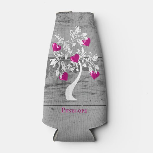 Magenta-structuur van harten Aangepaste flessenkoe Flesjeskoeler (Voorkant)