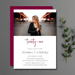 Magenta Stylish Modern Foto 21st Birthday Kaart