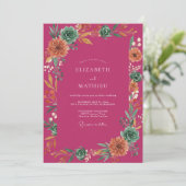 Magenta Succulente Eucalyptus Bruiloft Kaart (Staand voorkant)