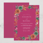Magenta Succulente Eucalyptus Bruiloft Kaart (Voorkant / Achterkant)