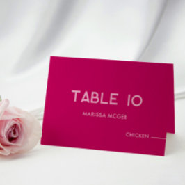 Magenta tafel-, naam- en maaltijdkeuze plaatskaart