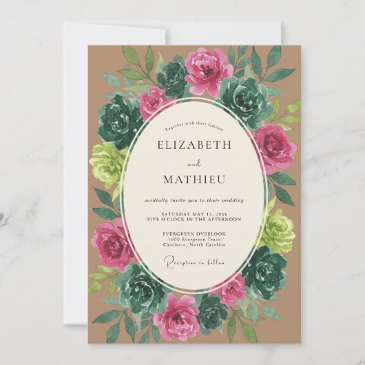 Magenta Teal Botanische Bruiloft Kaart (Voorkant)