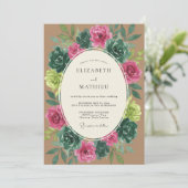 Magenta Teal Botanische Bruiloft Kaart (Staand voorkant)