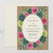 Magenta Teal Botanische Bruiloft Kaart (Voorkant / Achterkant)