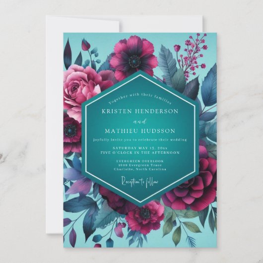 Magenta Teal Gloaming Wedding Kaart (Voorkant)