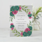 Magenta Teal Ranunculus Eucalyptus Bruiloft Kaart (Staand voorkant)
