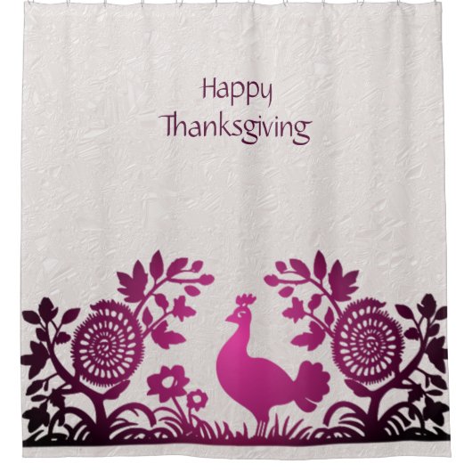 Magenta Thanksgiving Turkije Bloemen Douchegordijn (Voorkant)