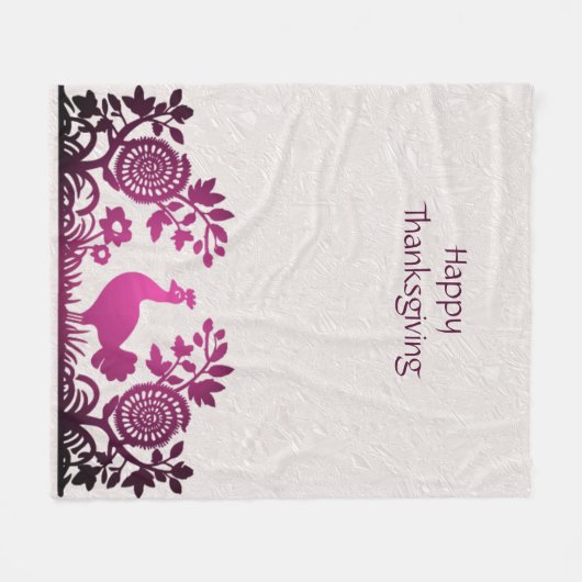 Magenta Thanksgiving Turkije Bloemen Fleece Deken (Voorkant (Horizontaal))