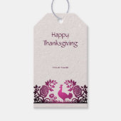 Magenta Thanksgiving Turkije Bloemen Gift Label Cadeaulabel (Voorkant)