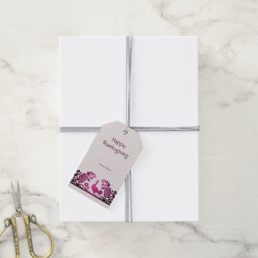 Magenta Thanksgiving Turkije Bloemen Gift Label Cadeaulabel (Met Touw)