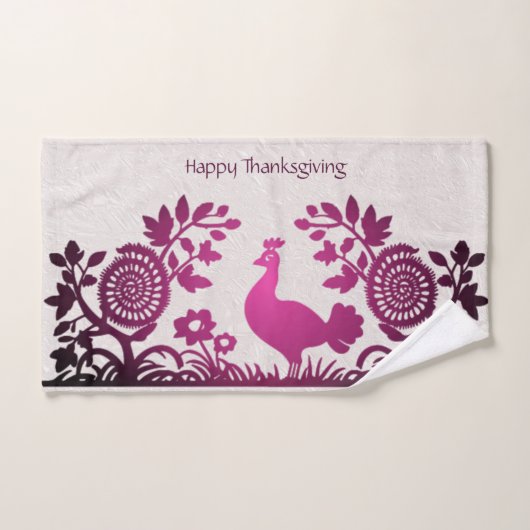 Magenta Thanksgiving Turkije Bloemen Handdoek (Handdoek)