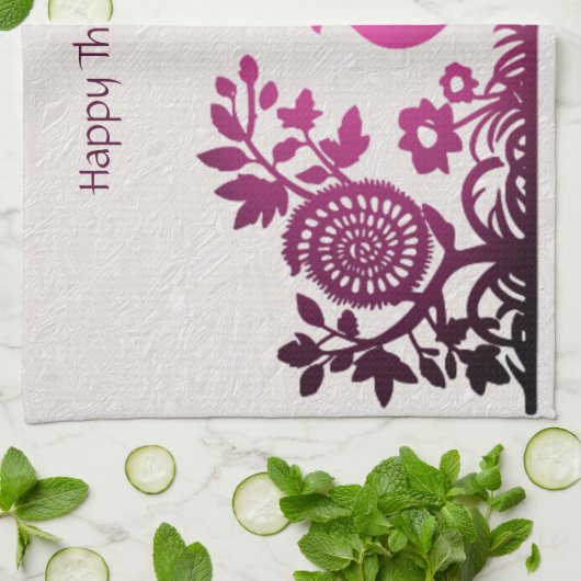 Magenta Thanksgiving Turkije Bloemen Keuken Handdo Theedoek (Gevouwen)