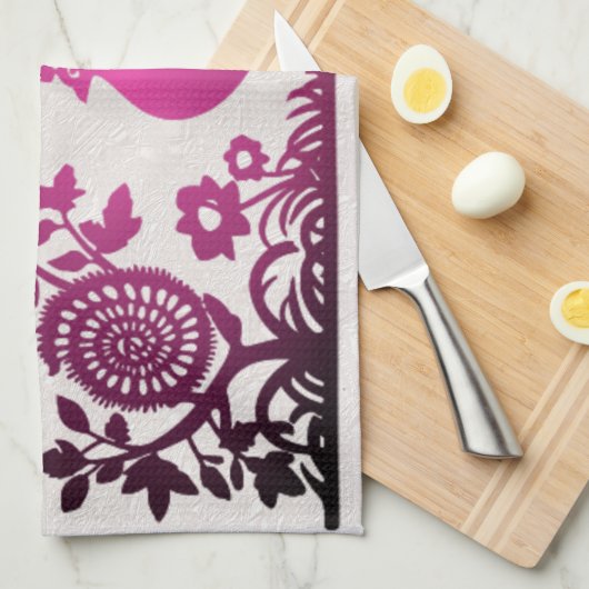 Magenta Thanksgiving Turkije Bloemen Keuken Handdo Theedoek (Quarter Fold)