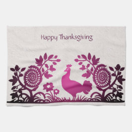 Magenta Thanksgiving Turkije Bloemen Keuken Handdo Theedoek