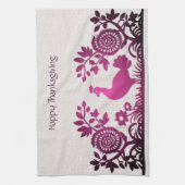 Magenta Thanksgiving Turkije Bloemen Keuken Handdo Theedoek (Verticaal)