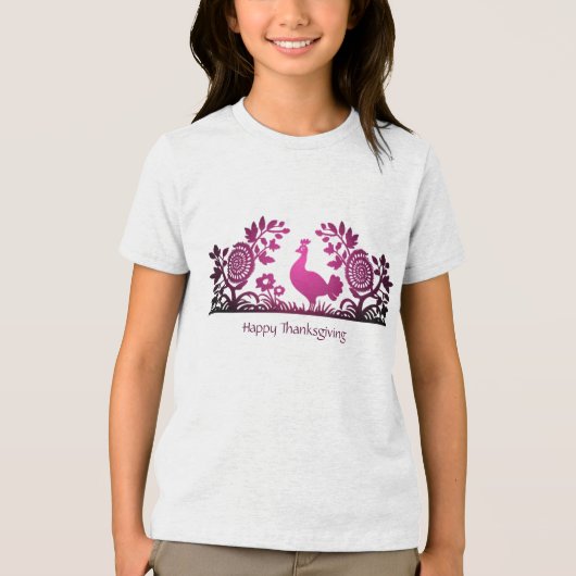 Magenta Thanksgiving Turkije Bloemen T-shirt (Voorkant)