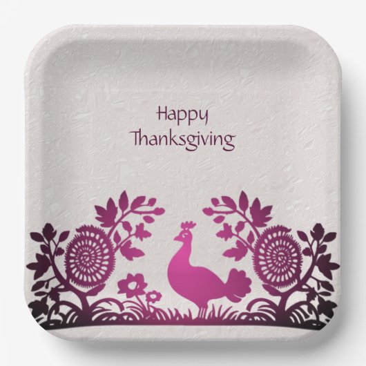 Magenta Thanksgiving Turkije Bloemenpapier Bord (Voorkant)