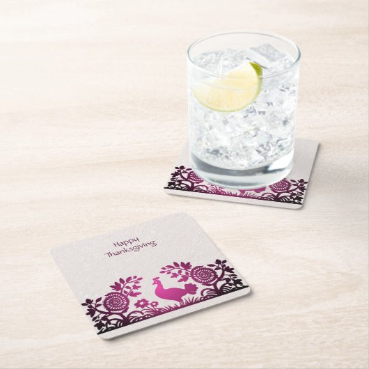 Magenta Thanksgiving Turkije Bloemenpapier Onderze Kartonnen Onderzetters (Insitu)