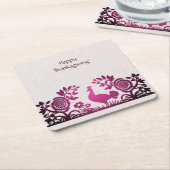 Magenta Thanksgiving Turkije Bloemenpapier Onderze Kartonnen Onderzetters (Schuin)