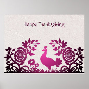 Magenta Thanksgiving Turkije Floral Poster