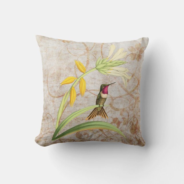 Magenta Throated Hummingbird  Grunge Pillow Kussen (Voorkant)