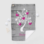 Magenta Tree of Hearts Personalized Golf Towel Golfhanddoek (Insitu)