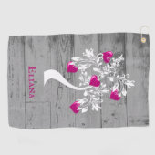 Magenta Tree of Hearts Personalized Golf Towel Golfhanddoek (Horizontaal)