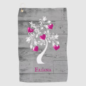 Magenta Tree of Hearts Personalized Golf Towel Golfhanddoek (Voorkant)