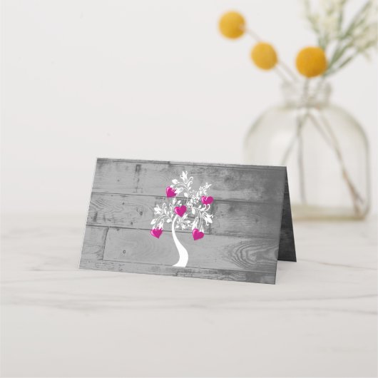 Magenta Tree of Hearts Reception Place Card Plaatskaartje (Achterkant)