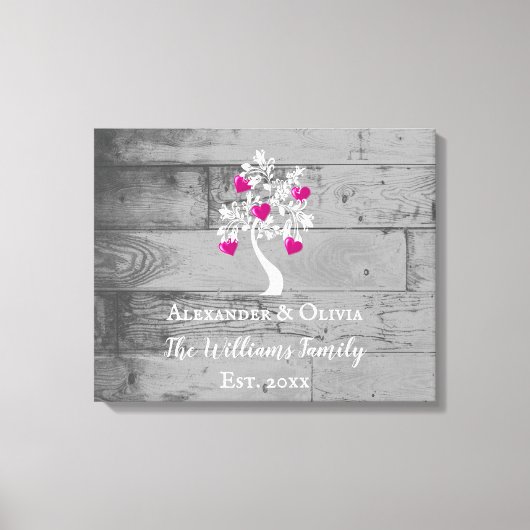 Magenta Tree of Hearts Wedding Canvas Print (Voorkant)