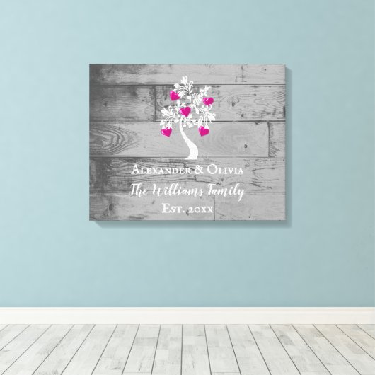 Magenta Tree of Hearts Wedding Canvas Print (Insitu (Houten vloer))