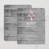 Magenta Tree of Hearts Wedding RSVP Kaart (Voorkant / Achterkant)