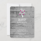 Magenta Tree of Hearts Wedding RSVP Kaart (Voorkant)