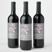 Magenta Tree of Hearts Wedding Wine Label Wijn Etiket (Flessen)