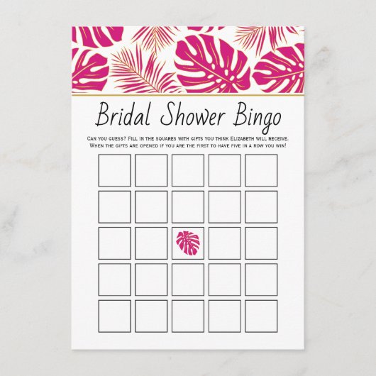 Magenta tropische bladeren bridal bingo spelkaart informatiekaartje (Voorkant)