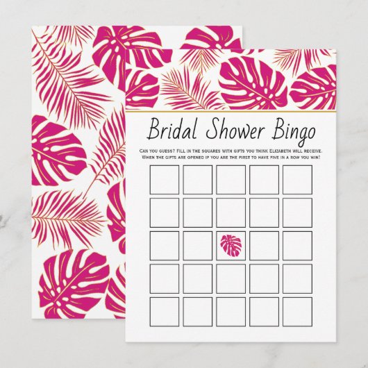 Magenta tropische bladeren bridal bingo spelkaart informatiekaartje (Voorkant / Achterkant)