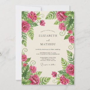 Magenta Tropische Botanische Zomerhuwelijk Kaart