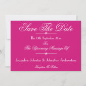 Magenta Trouwkaart Wit Script Details Save The Dat Aankondiging (Voorkant)
