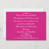 Magenta Trouwkaart Wit Script Details Save The Dat Aankondiging (Achterkant)