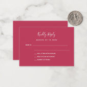 Magenta trouwreactie RSVP Notitiekaartje (Voorkant / Achterkant in situ)