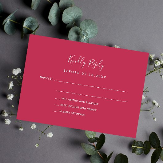 Magenta trouwreactie RSVP Notitiekaartje