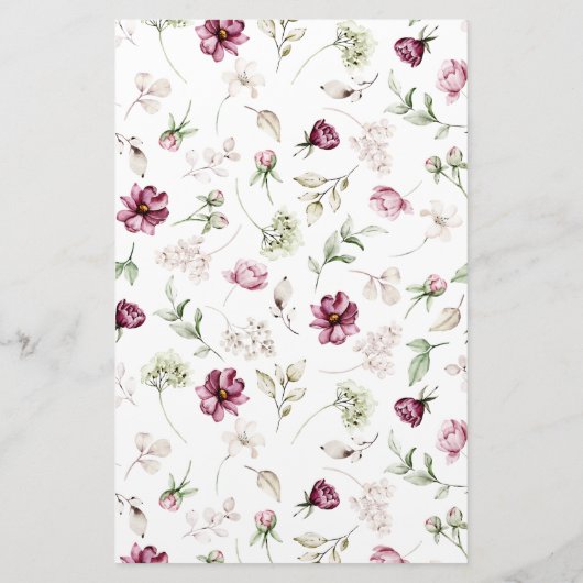 Magenta Tuin Bloemen Monogram Papier Papier (Achterkant)