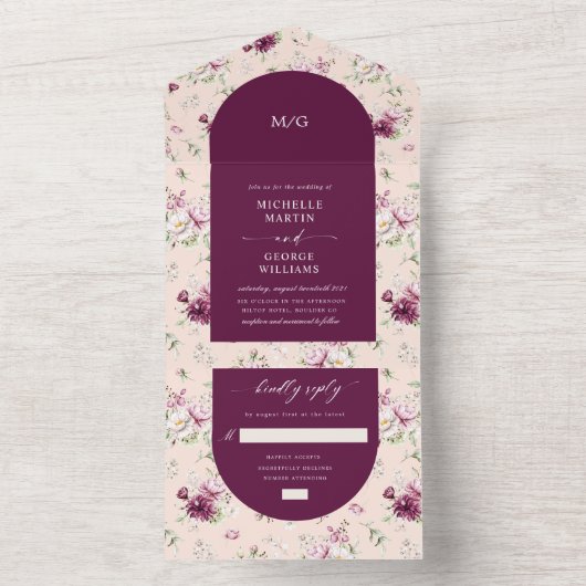 magenta tuinbloem (ENV niet nodig) All In One Uitnodiging (Binnen)