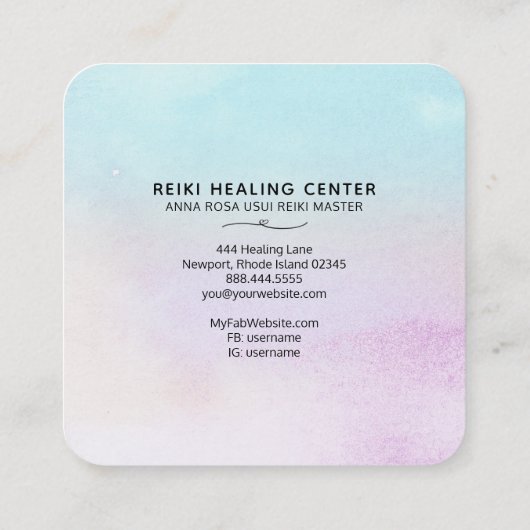 *~* Magenta Turquoise Mint Black Glitter REIKI Vierkante Visitekaartje (Achterkant)