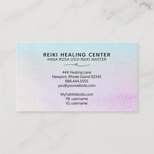 *~* Magenta Turquoise Mint Black Glitter REIKI Visitekaartje (Achterkant)