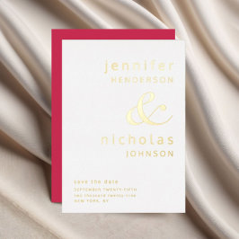 Magenta Typografie Huwelijk Save The Date Folie Uitnodiging