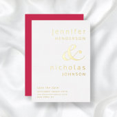 Magenta Typografie Trouwen Bewaar de datum Folie Uitnodiging